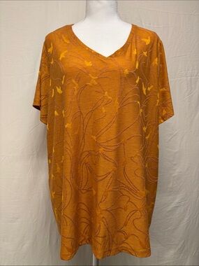 EVRI Rust Orange Floral V-Neck Short Sleeve Top